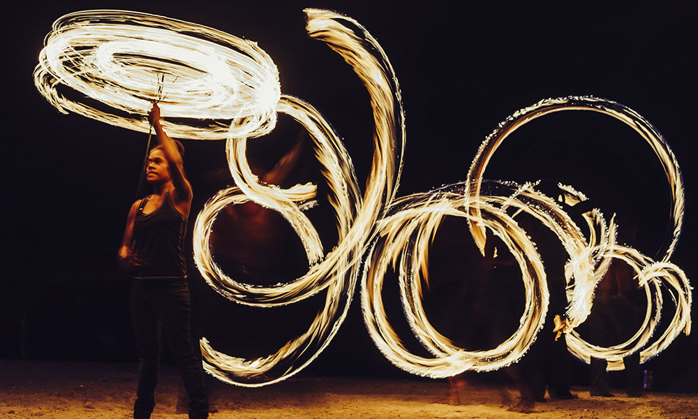 A dazzling fire show on the beach