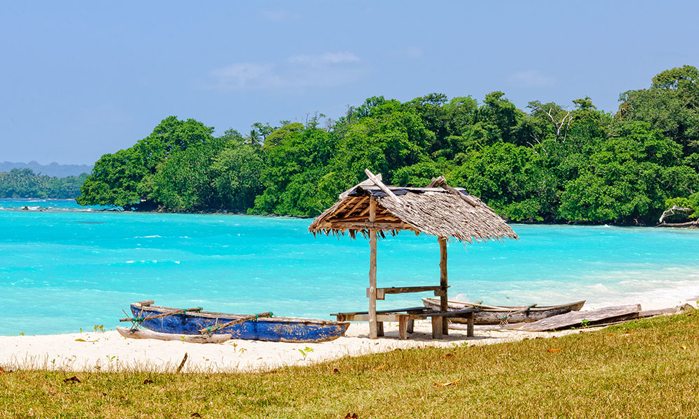 Outrigger canoes on the shore